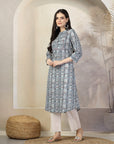 Geometric Printed A-Line Cambric Kurta Set with Palazzo