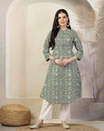 Geometric Printed A-Line Cambric Kurta Set with Palazzo