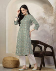 Geometric Printed A-Line Cambric Kurta Set with Palazzo