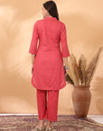 Solid Cotton Dobby A-Line Tunic with Embroidered Mesh Lace & Palazzo Co-ord Set