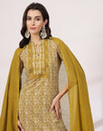 Floral Cotton Kurta Set with Striped Palazzo and Chiffon Dupatta
