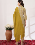 Floral Cotton Kurta Set with Striped Palazzo and Chiffon Dupatta