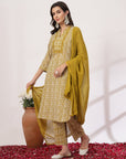Floral Cotton Kurta Set with Striped Palazzo and Chiffon Dupatta