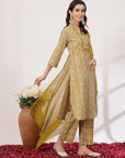 Floral Cotton Kurta Set with Striped Palazzo and Chiffon Dupatta