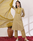 Floral Cotton Kurta Set with Striped Palazzo and Chiffon Dupatta