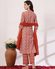 Floral Cotton Kurta Set with Striped Palazzo and Chiffon Dupatta