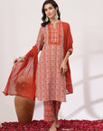 Floral Cotton Kurta Set with Striped Palazzo and Chiffon Dupatta
