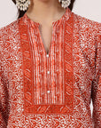 Floral Cotton Kurta Set with Striped Palazzo and Chiffon Dupatta