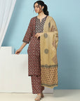 Ethnic Motif Printed Straight Kurta Set with Dupatta for Women
