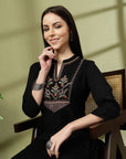 Solid A-Line Cotton Flex Kurta Set with Embroidery & Lace Detail