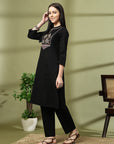 Solid A-Line Cotton Flex Kurta Set with Embroidery & Lace Detail