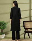 Solid A-Line Cotton Flex Kurta Set with Embroidery & Lace Detail