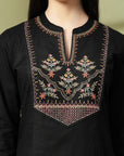 Solid A-Line Cotton Flex Kurta Set with Embroidery & Lace Detail