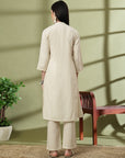 Solid A-Line Cotton Flex Kurta Set with Embroidery & Lace Detail