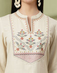 Solid A-Line Cotton Flex Kurta Set with Embroidery & Lace Detail