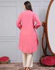 Embroidered High-Low Cotton Cambric Tunic with Mandarin Collar