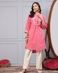 Embroidered High-Low Cotton Cambric Tunic with Mandarin Collar