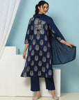 Solid Embroidered Cotton Calf Length Kurta Set with Dupatta for Women
