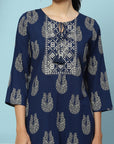Solid Embroidered Cotton Calf Length Kurta Set with Dupatta for Women