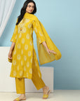 Solid Embroidered Cotton Calf Length Kurta Set with Dupatta for Women