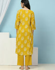 Solid Embroidered Cotton Calf Length Kurta Set with Dupatta for Women