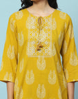 Solid Embroidered Cotton Calf Length Kurta Set with Dupatta for Women