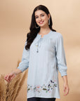 Solid A-Line Rayon Kurti with Smocking Detail