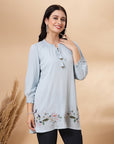 Solid A-Line Rayon Kurti with Smocking Detail