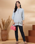 Solid A-Line Rayon Kurti with Smocking Detail