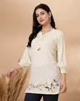 Solid A-Line Rayon Kurti with Smocking Detail