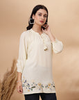 Solid A-Line Rayon Kurti with Smocking Detail