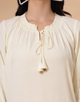 Solid A-Line Rayon Kurti with Smocking Detail
