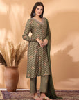 Floral Printed A-Line Viscose Kurta Set with Zari Embroidery & Dupatta