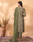 Floral Printed A-Line Viscose Kurta Set with Zari Embroidery & Dupatta
