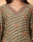 Floral Printed A-Line Viscose Kurta Set with Zari Embroidery & Dupatta