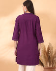 Solid A-Line Cotton Linen Kurti with Embroidered Detail