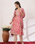 Floral Printed Straight Modal Chanderi Kurta Set with Zari Embroidery & Dupatta