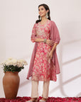 Floral Printed Straight Modal Chanderi Kurta Set with Zari Embroidery & Dupatta