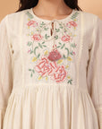 Solid Flared Cotton & Schiffli Dress with Ethnic Embroidery
