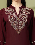 Solid Rayon Crinkle Kurta Set with Thread Embroidery