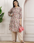 Floral Printed Cotton Kurta Set with Mirror Embroidery & Solid Palazzo