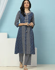 Paisley Printed A-Line Cotton Kurta with Embroidery & Palazzo