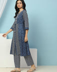 Paisley Printed A-Line Cotton Kurta with Embroidery & Palazzo