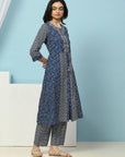Paisley Printed A-Line Cotton Kurta with Embroidery & Palazzo
