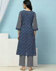 Paisley Printed A-Line Cotton Kurta with Embroidery & Palazzo
