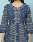 Paisley Printed A-Line Cotton Kurta with Embroidery & Palazzo