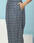 Paisley Printed A-Line Cotton Kurta with Embroidery & Palazzo