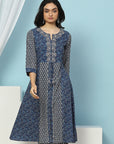 Paisley Printed A-Line Cotton Kurta with Embroidery & Palazzo