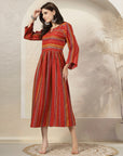 Bandhani Printed Modal Chanderi Flared Dress with Sequin Detail