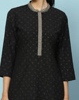 Floral Printed Silk Blend Kurta with Zari Embroidery & Button Placket